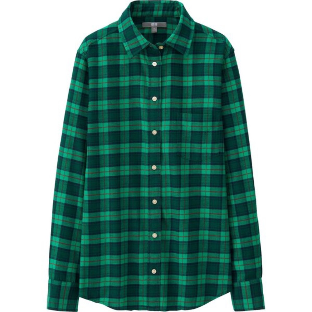Uniqlo plaid emerald green button up long sleeve